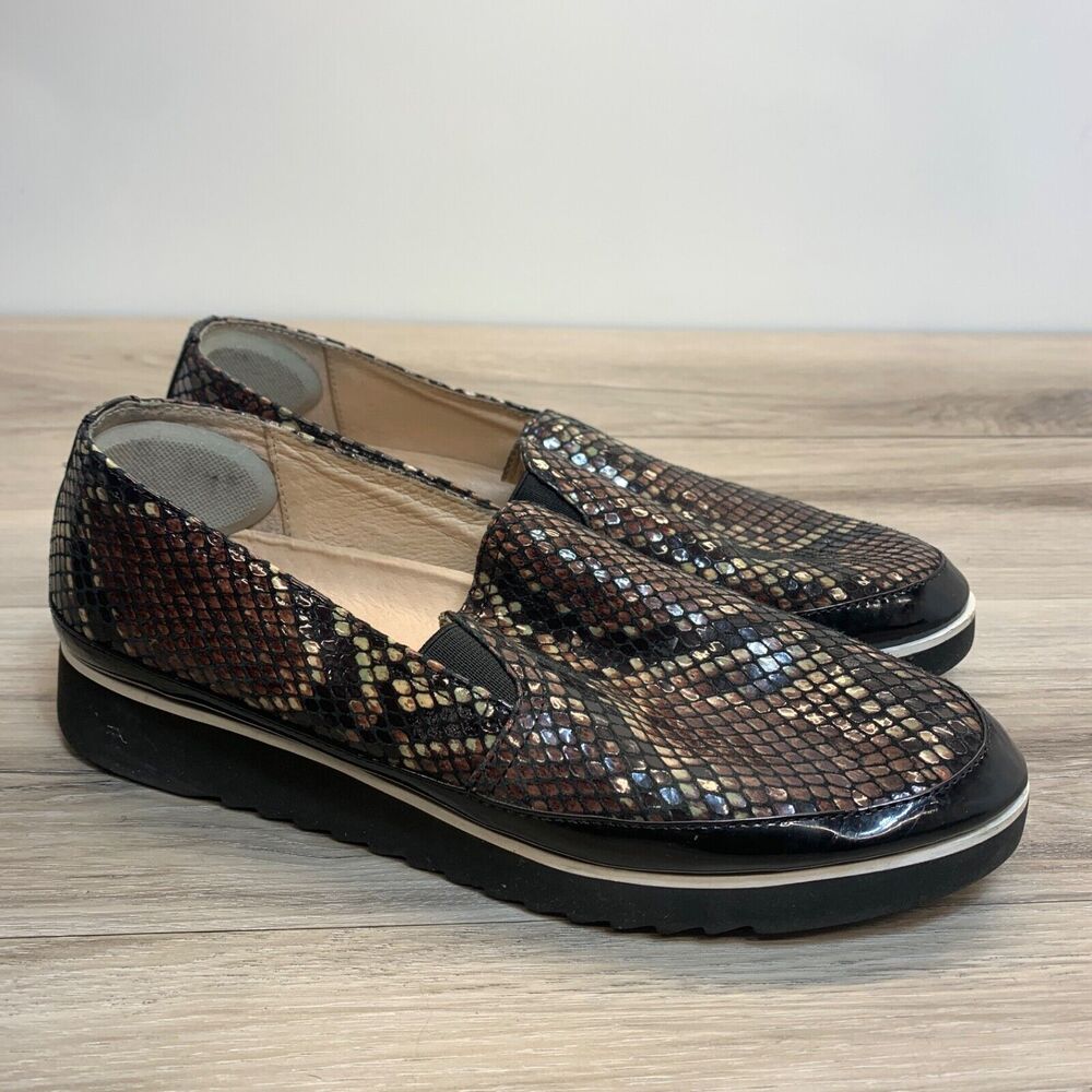 Donald J. Pliner Shoes Womens 8.5 M Brown Bronze Leather Snake Slip On